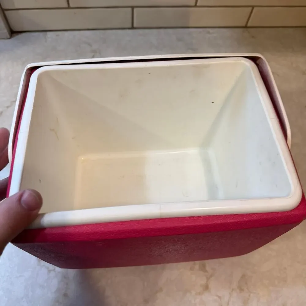 Vintage Cherry Pink‎ Little Playmate by Igloo Push Button Drink Picnic Cooler O6